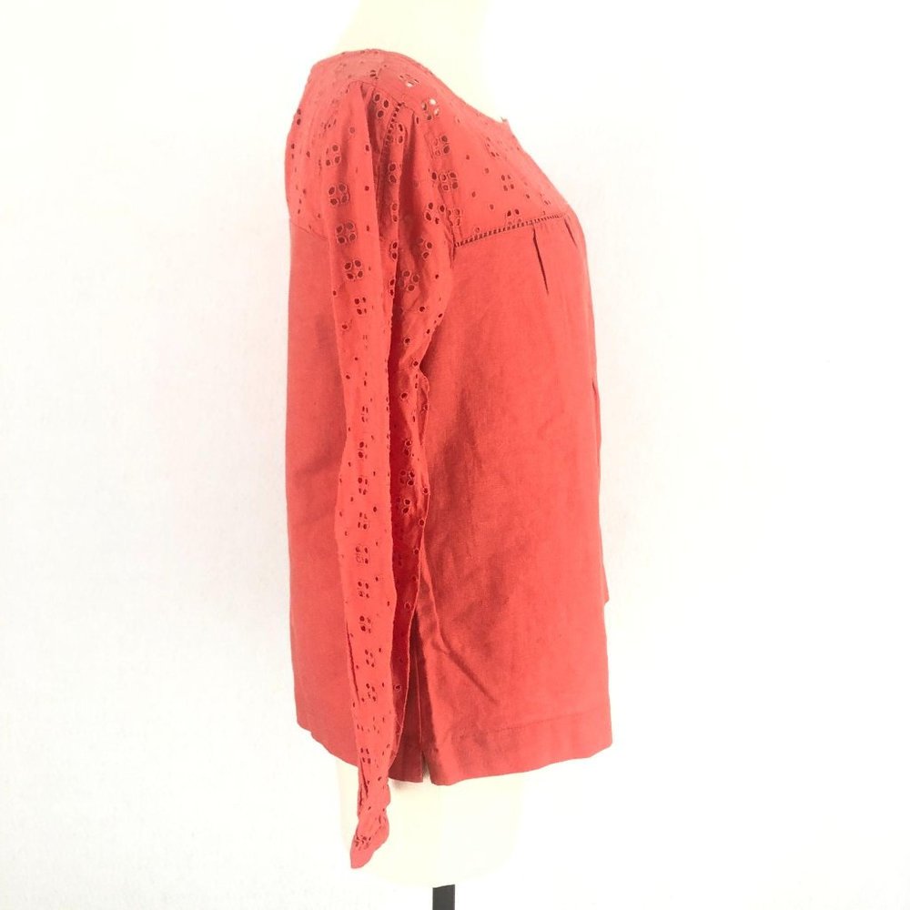 J. Crew NWT Coral Linen Blend Eyelet Top Sz M - Picture 4 of 9